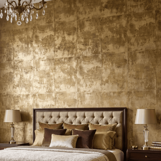 Antique Metallic Plaster Panel Wallpaper