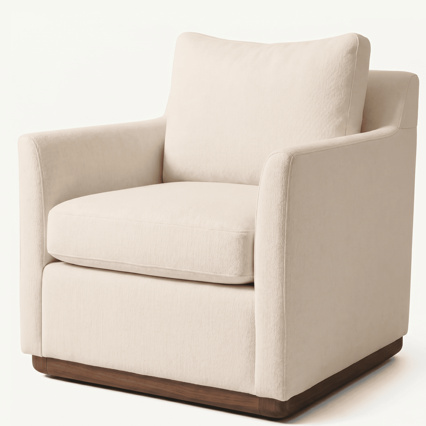 Modern Swivel Fabric Armchair with Wood Base