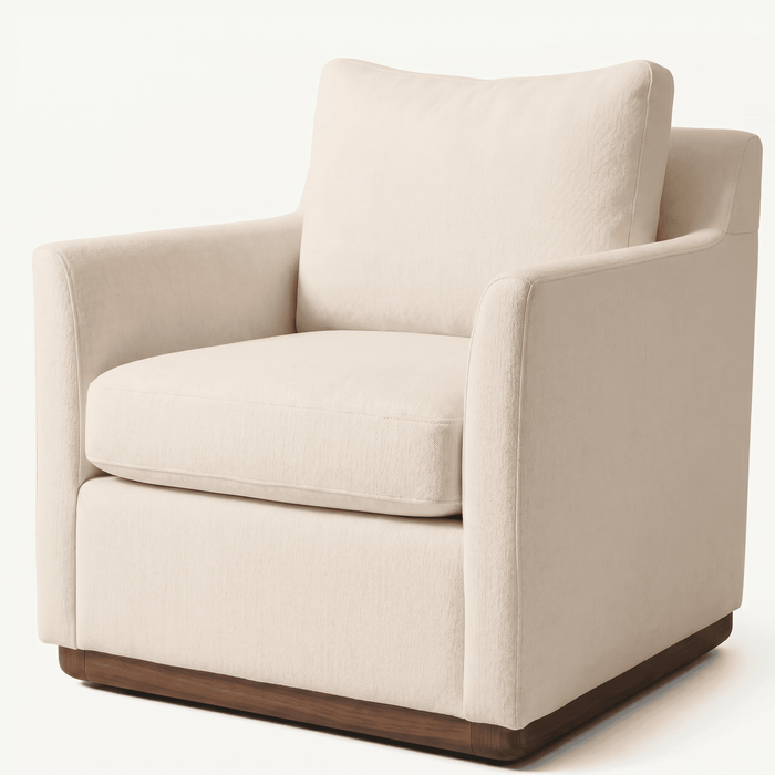 Modern Swivel Fabric Armchair with Wood Base