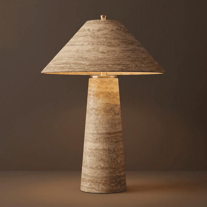 Travertine and Brass Cone Table Lamp