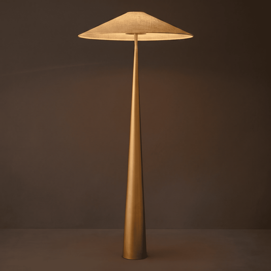 Brass Tapered Base with Linen Shade Floor Lamp