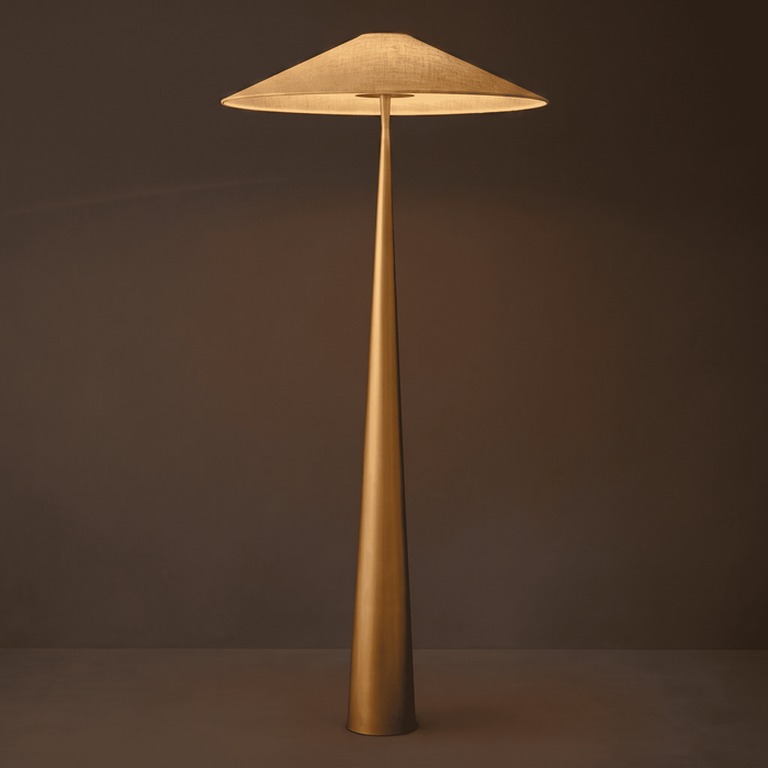 Brass Tapered Base with Linen Shade Floor Lamp