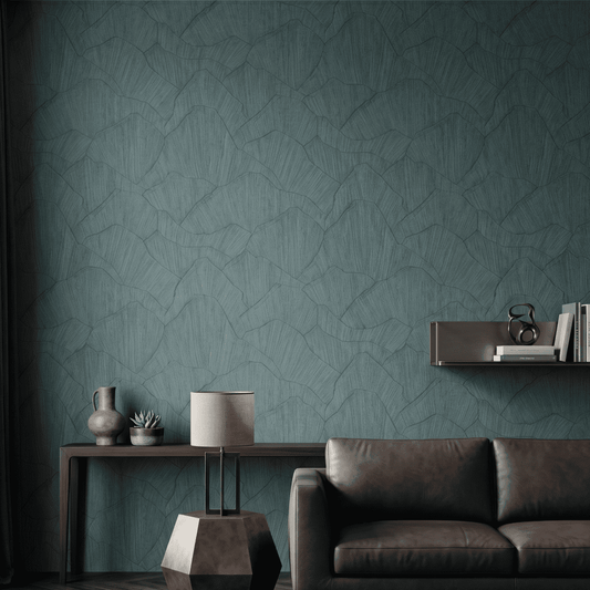 Deep Teal Mountain Line Wallcovering