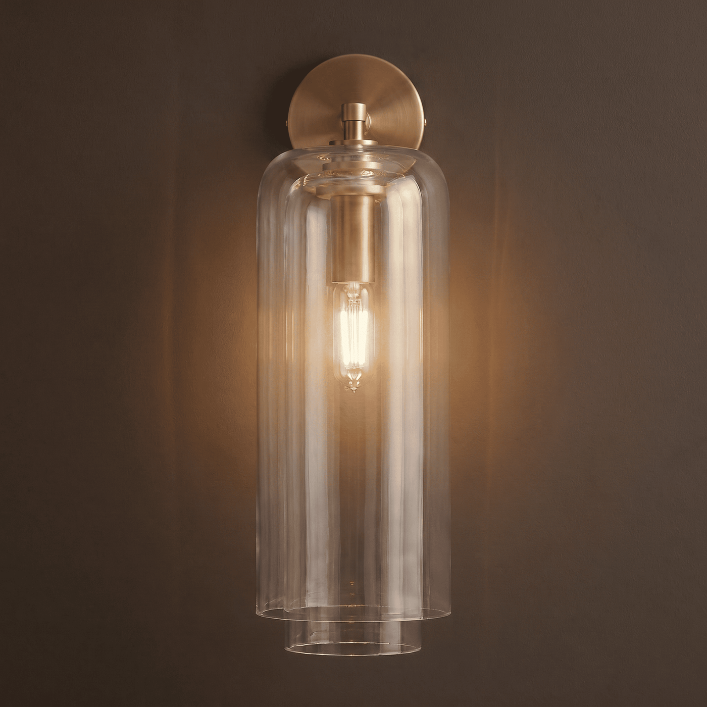Brass and Double Glass Cylinder Wall Sconce