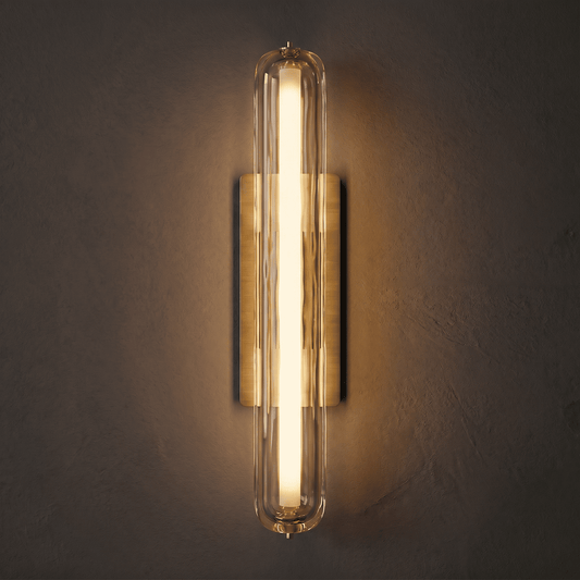 Brass Linear LED Glass Tube Wall Sconce
