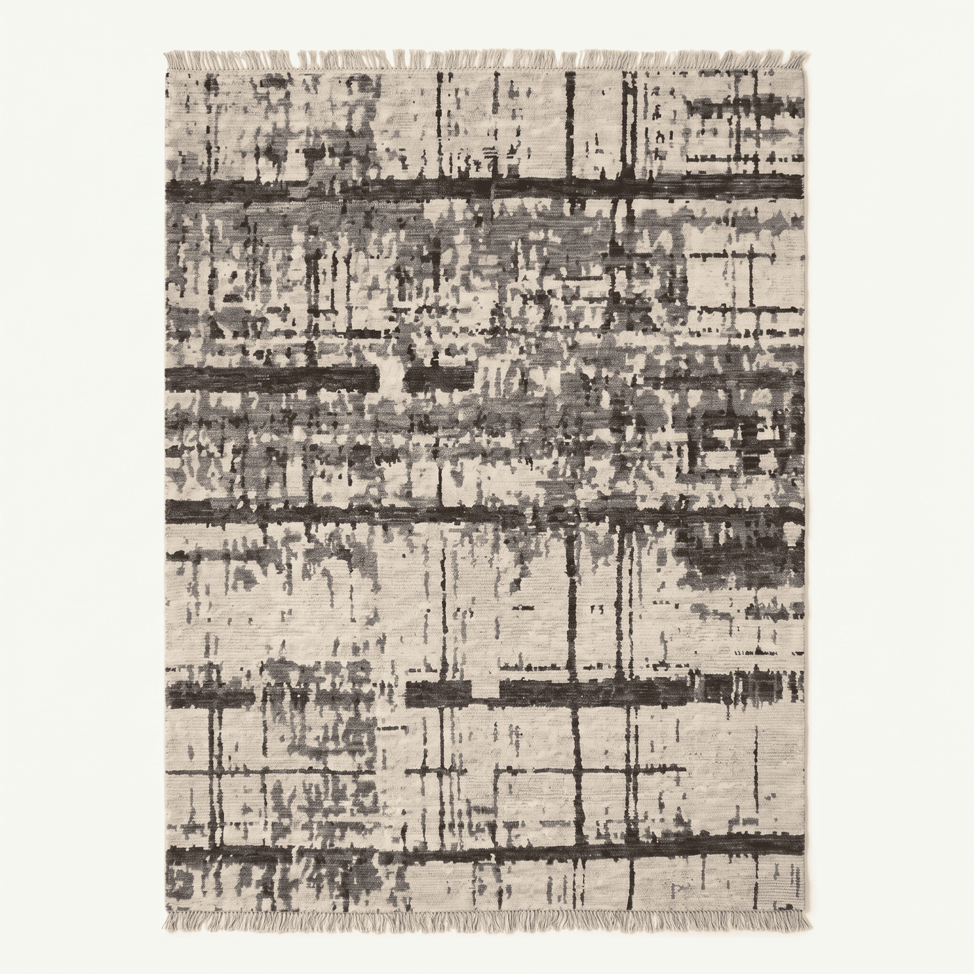 Abstract Grid Pattern Fringed Area Rug