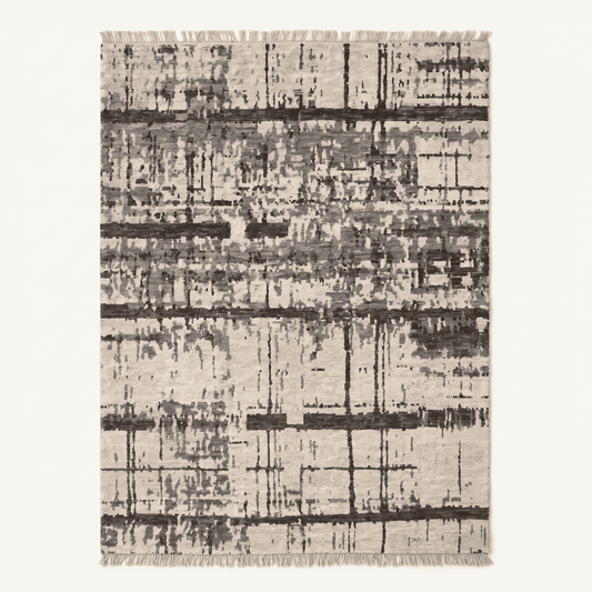 Abstract Grid Pattern Fringed Area Rug