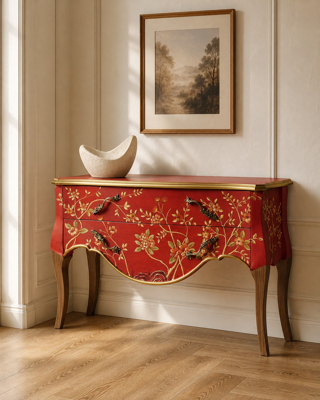 Kabuli Painted Decorative Cabinet in a finished interior.