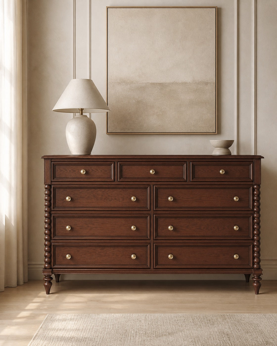 Charleston Nine-Drawer Dresser in a finished interior.