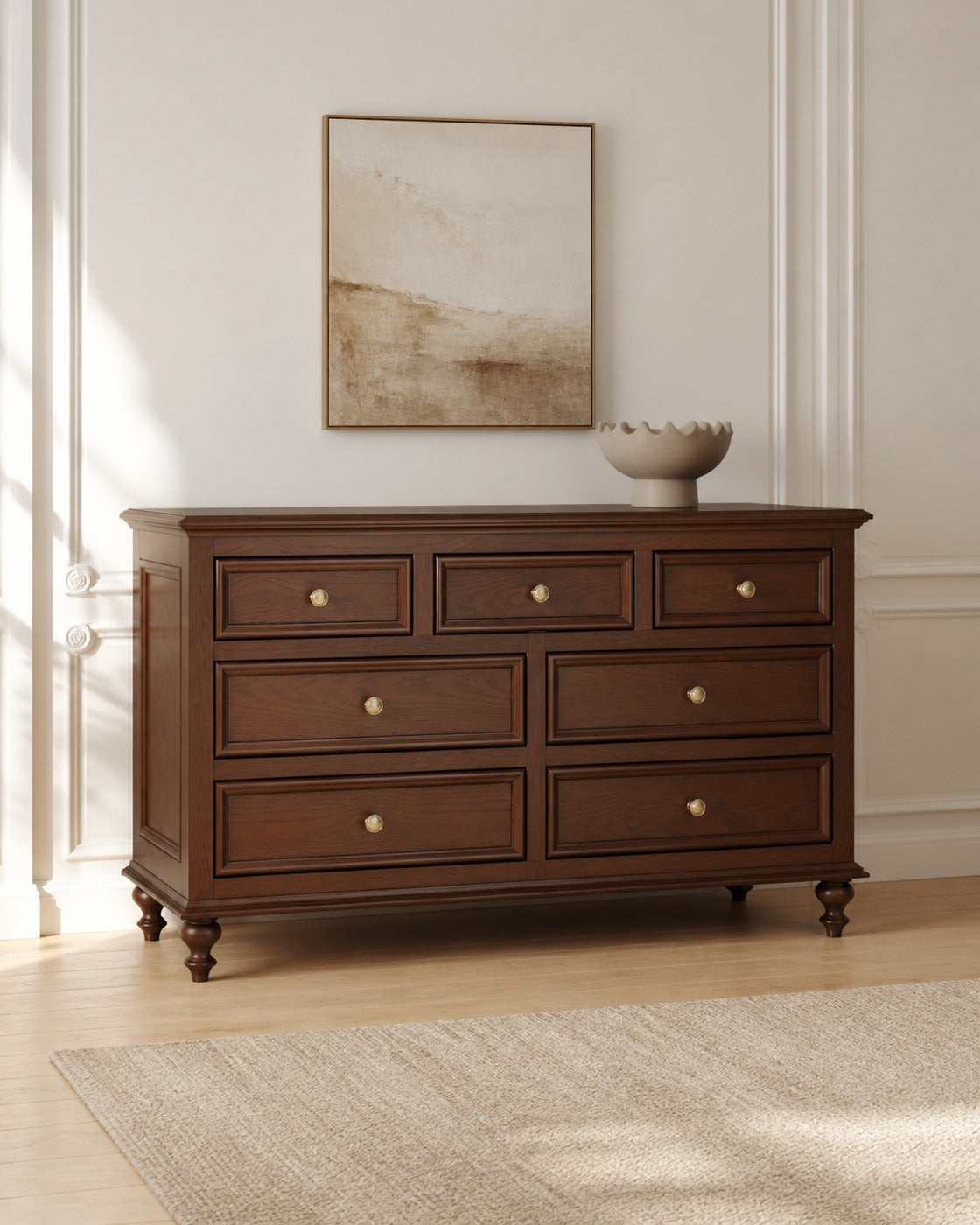 Edward Seven-Drawer Dresser in a finished interior.