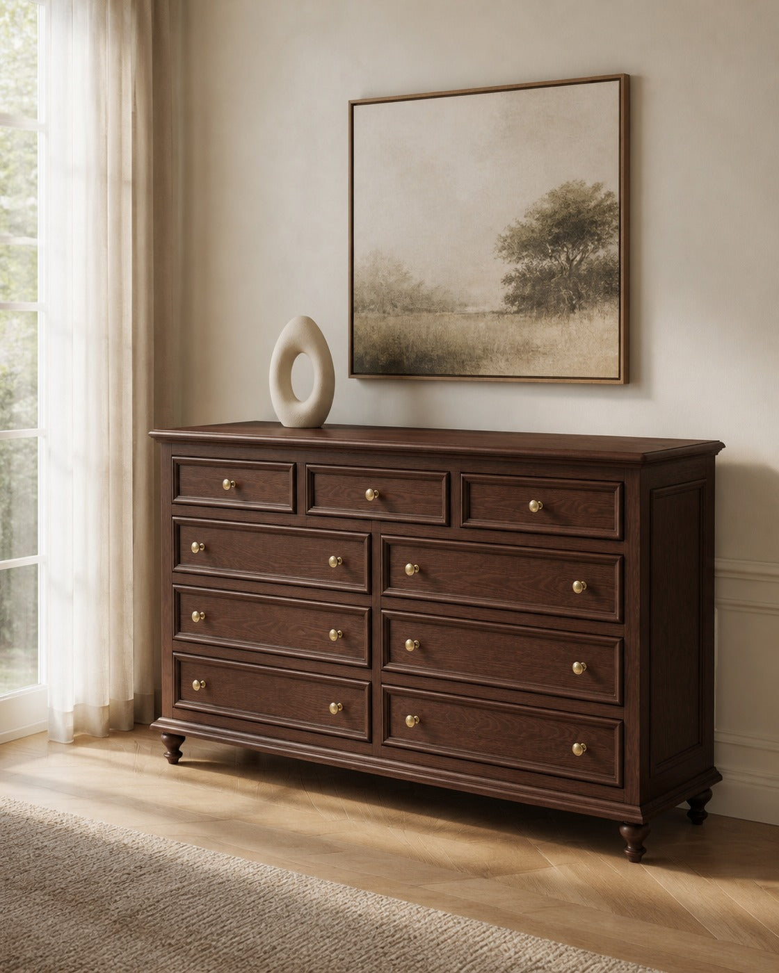 Edward Nine-Drawer Dresser in a finished interior.