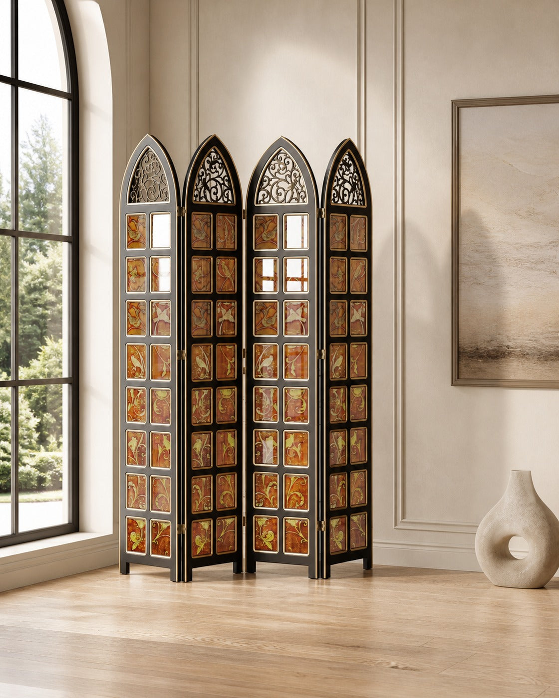 Amelia Glass Screen in a finished interior.