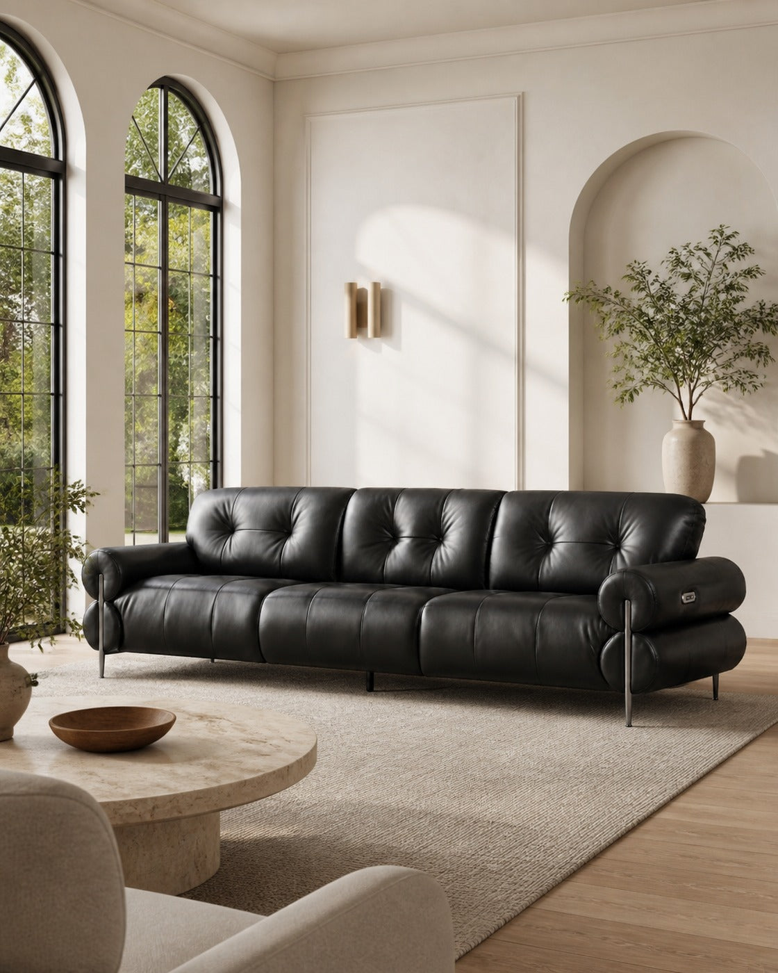 Augustine Reclining Sofa in a finished interior.