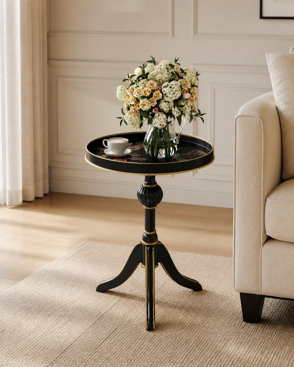 Black Painted Side Table in a finished interior.