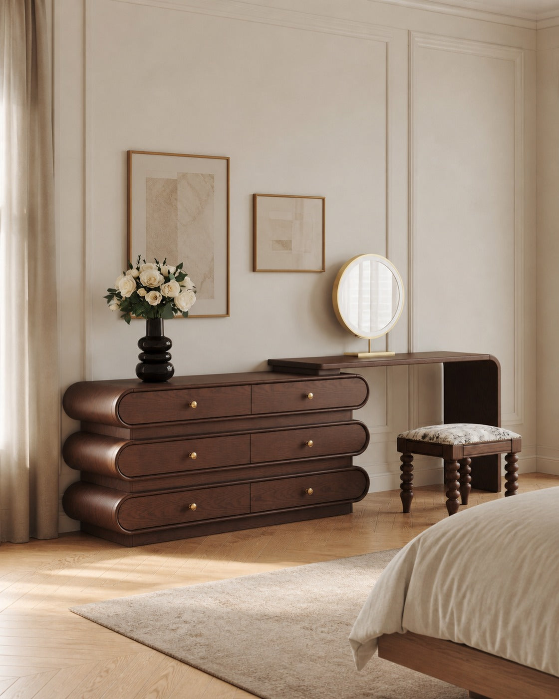 Betty Extendable Vanity in a finished interior.
