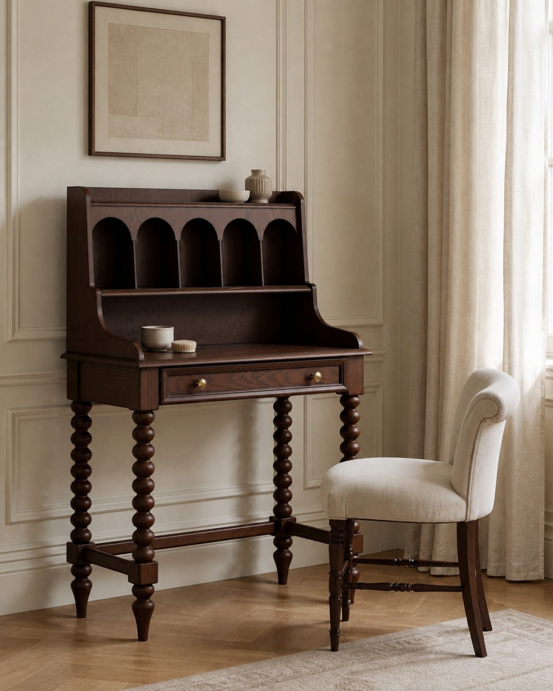 Isabella Vanity Table in a finished interior.