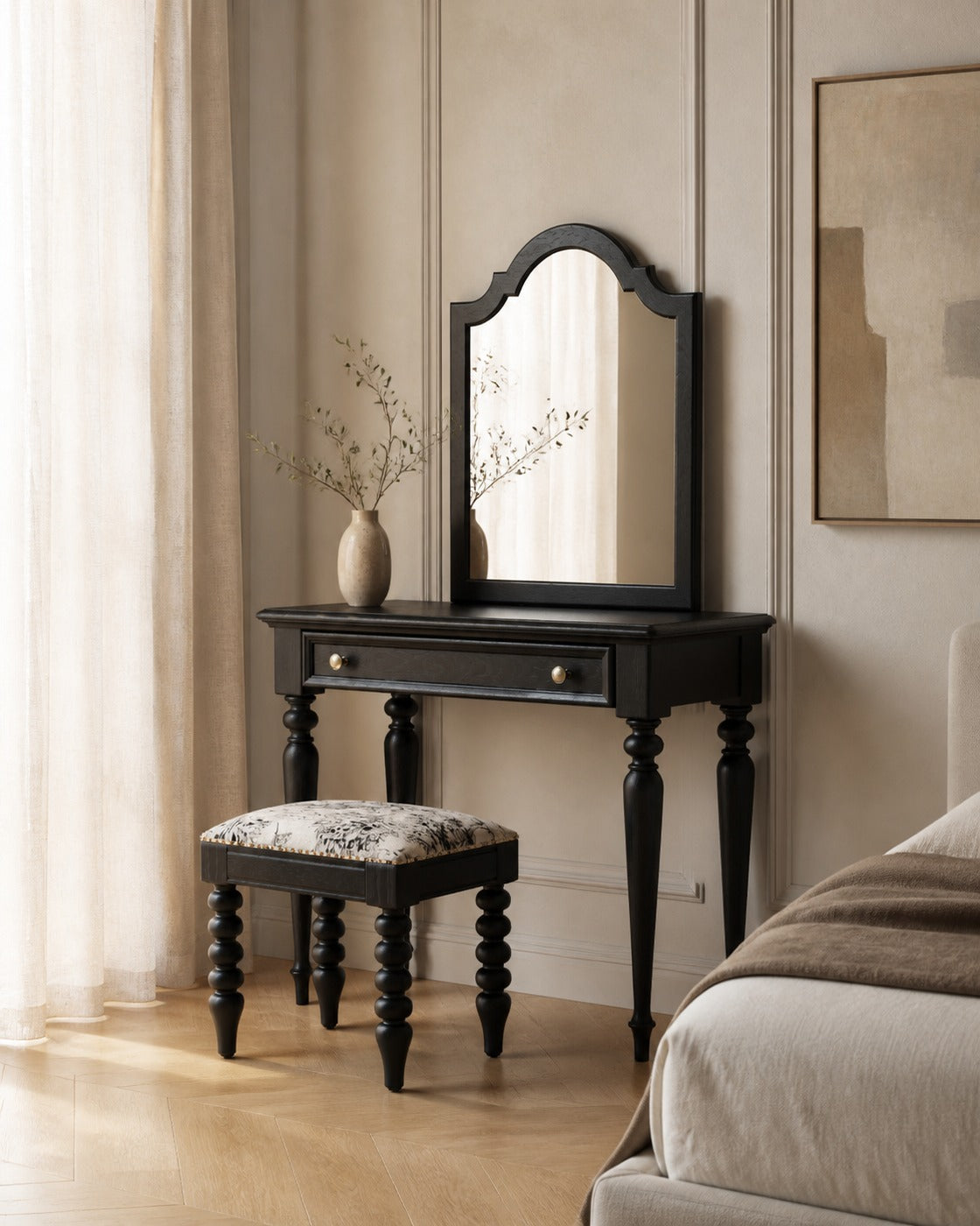 Emily Vanity Table in a finished interior.