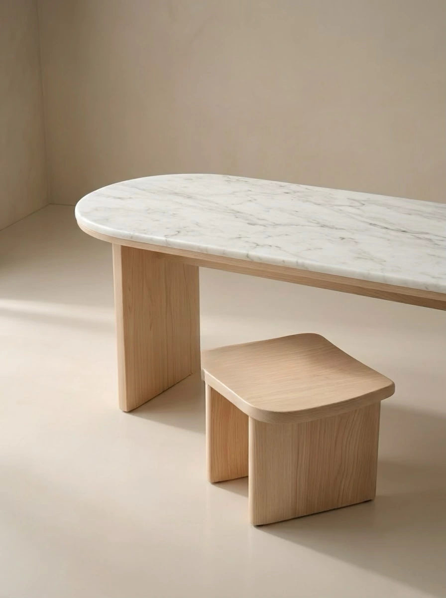Marble Top Ash Dining Table in a finished interior.