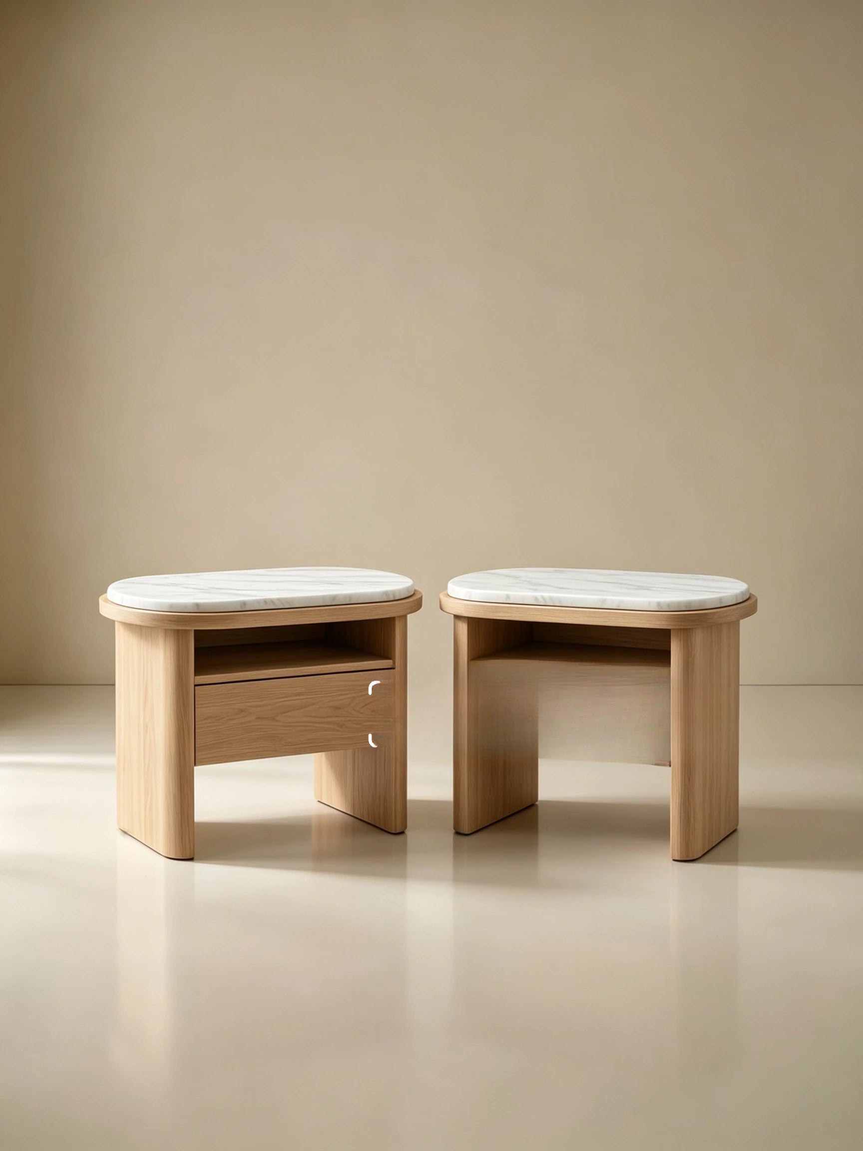 Marble Top Ash Nightstand in a finished interior.