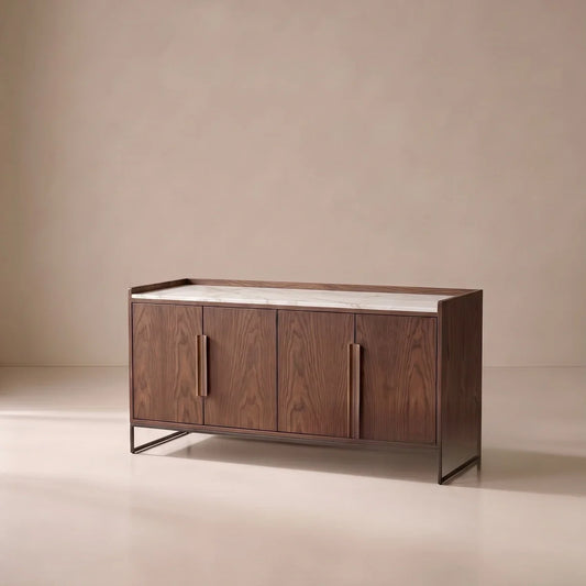 A00057 Walnut Marble Sideboard — view 01