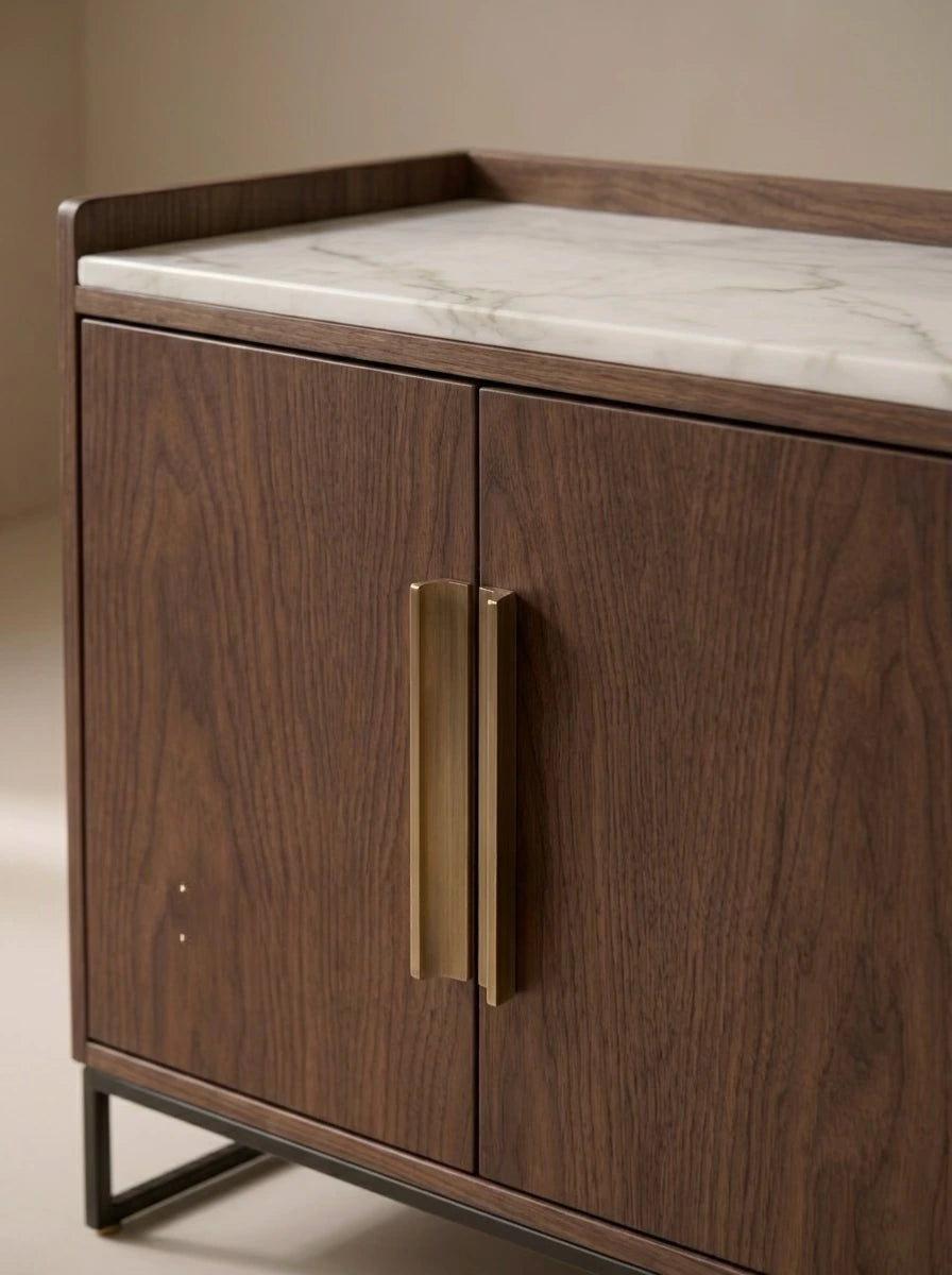 Walnut Marble Sideboard in a finished interior.