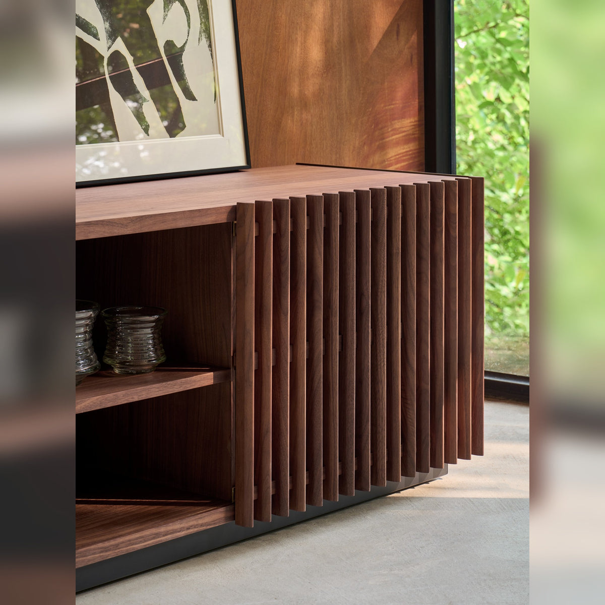 A00025 Media Console in a finished interior.