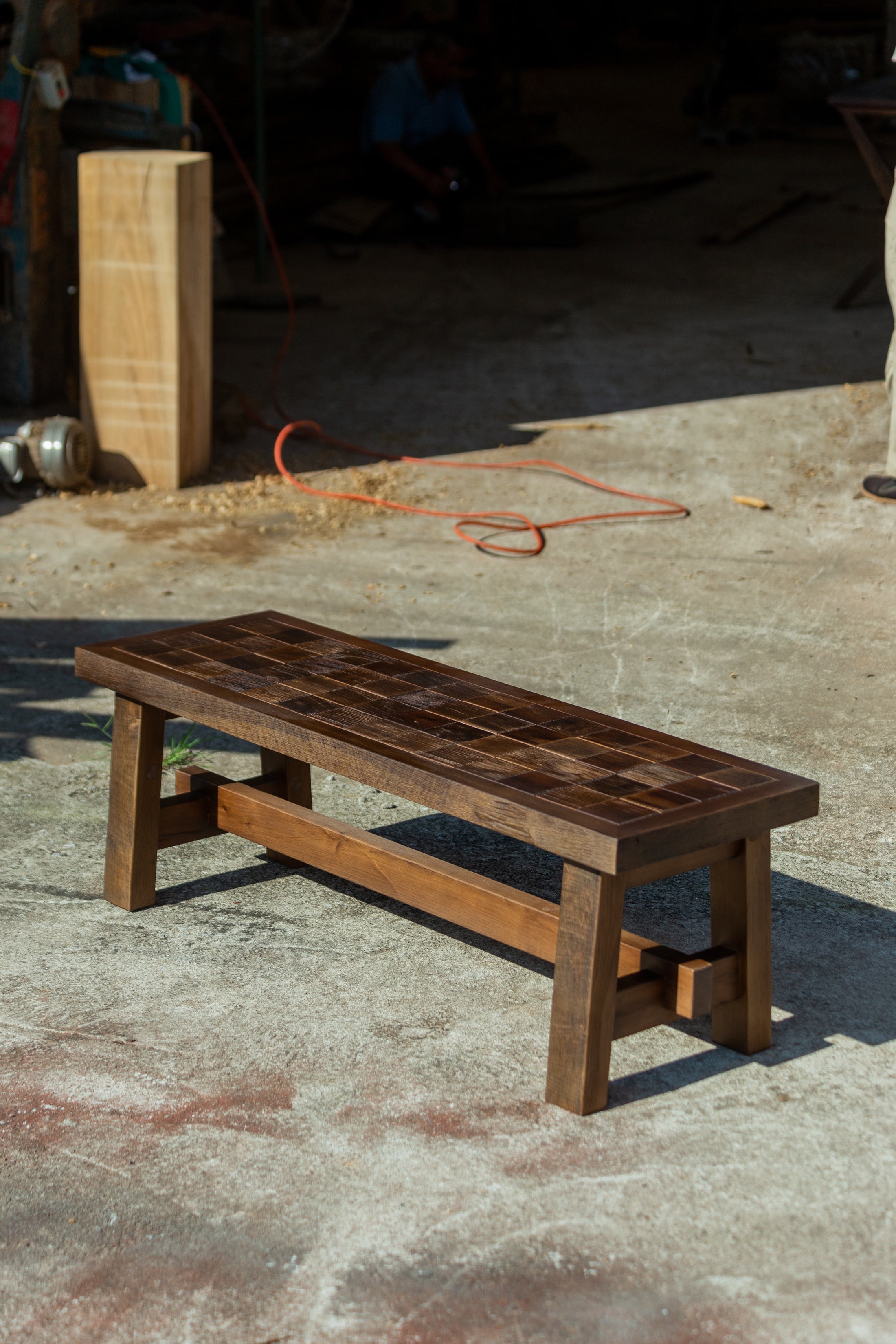 Reed Bay Bench in a finished interior.