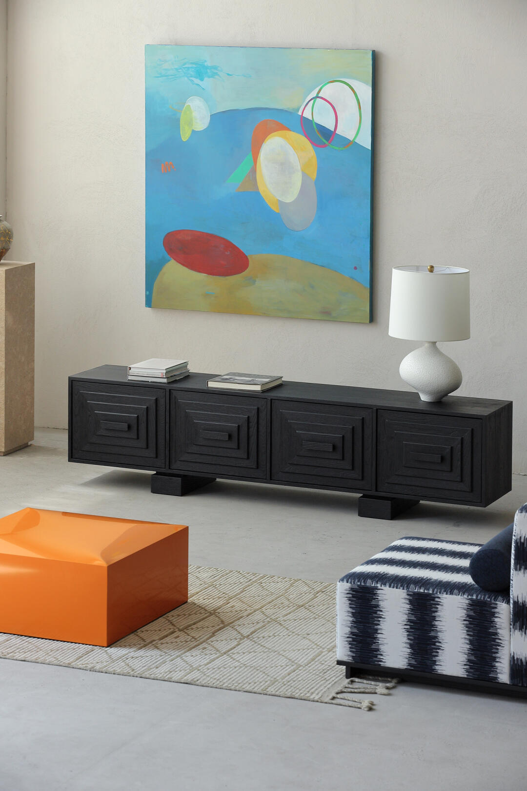 Celine Haven Media Console in a finished interior.