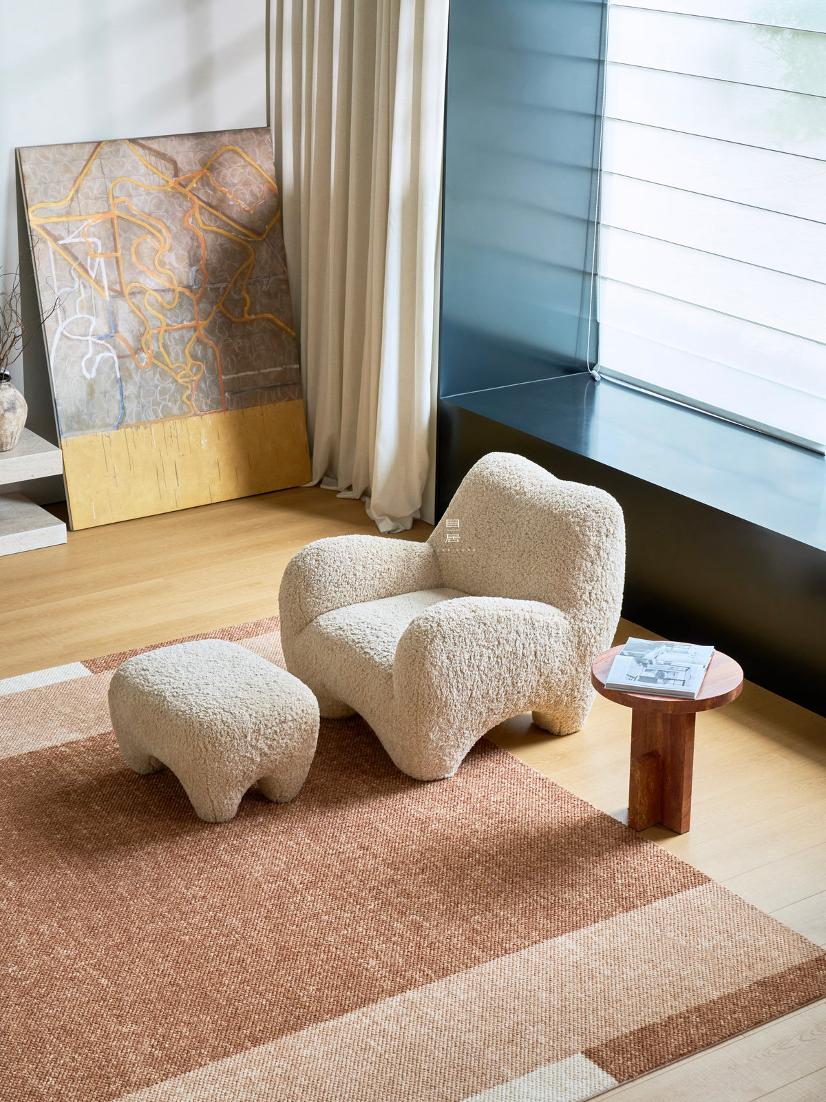Alba Mist Lounge Chair in a finished interior.
