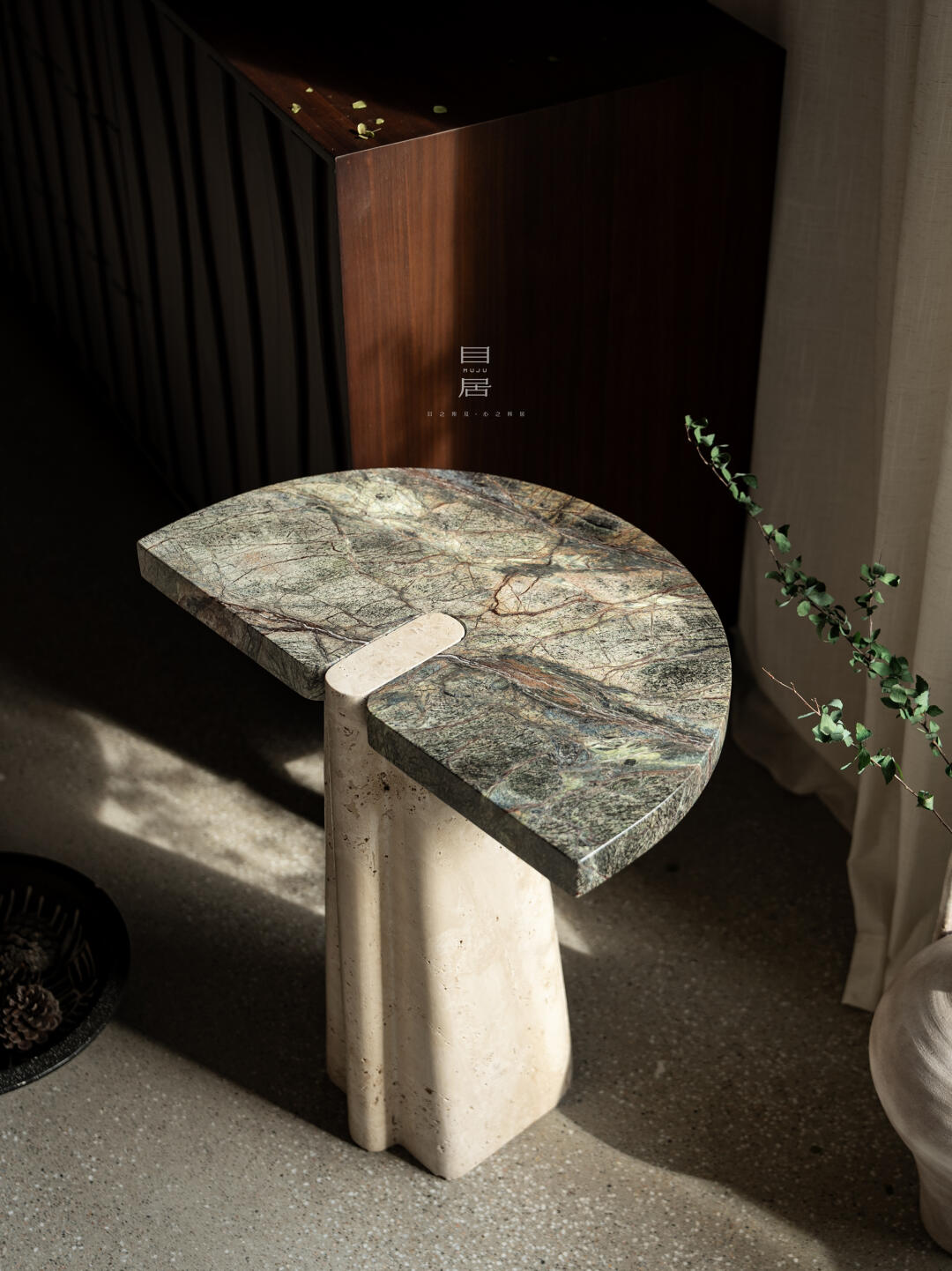 Linden Mist Side Table in a finished interior.