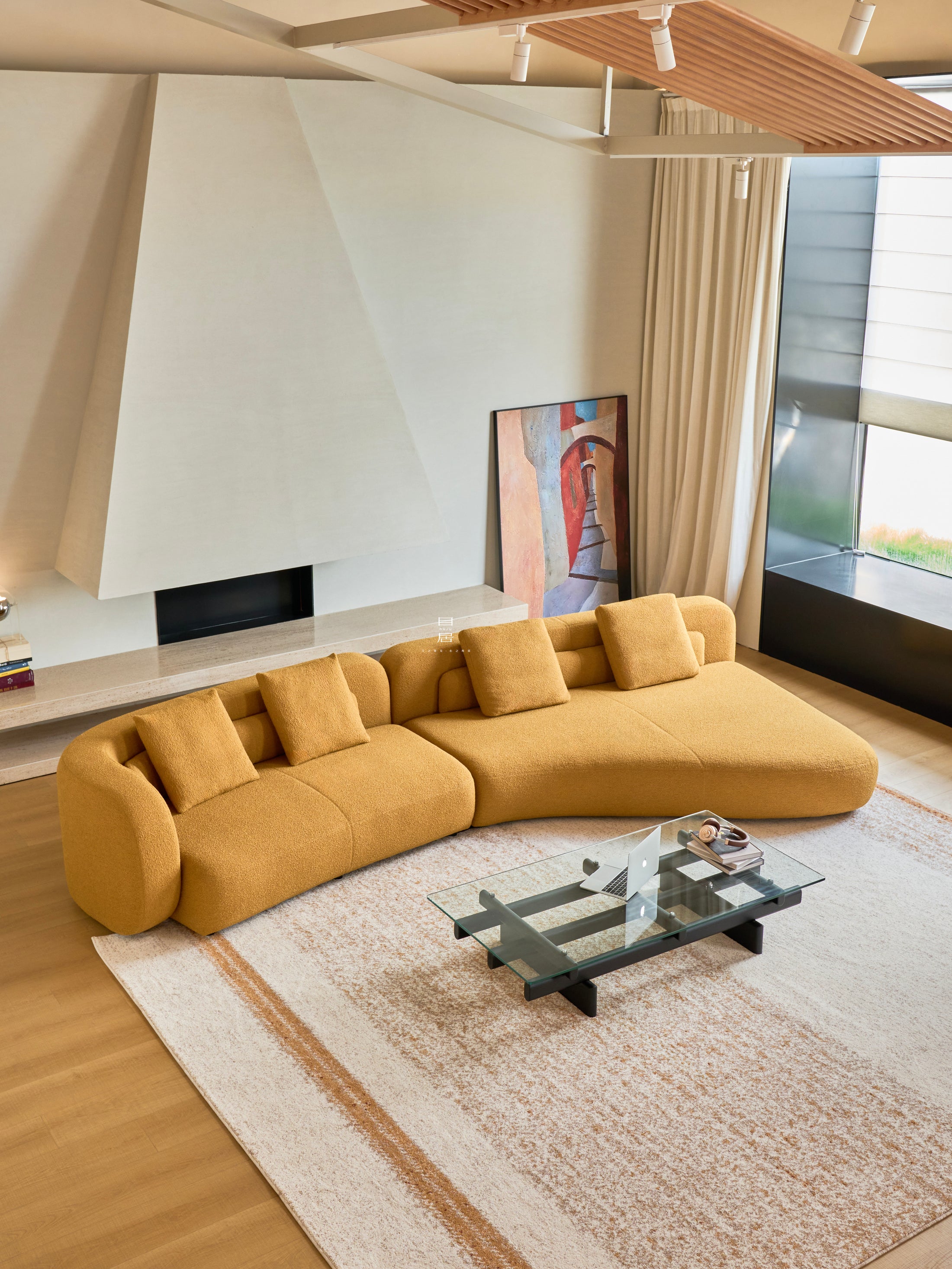 Olive Mist Sofa in a finished interior.