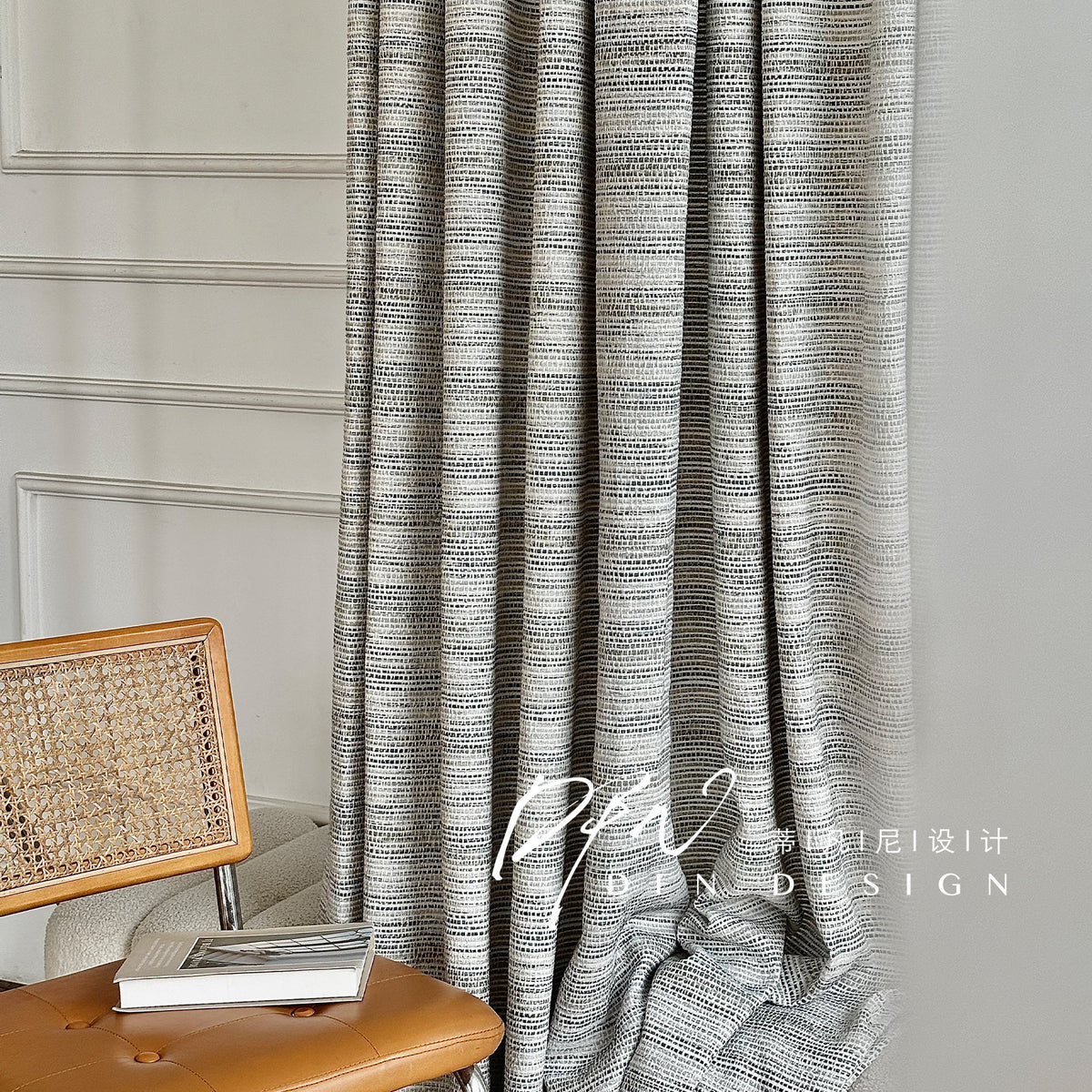 Ember Oak Curtain Panel in a finished interior.