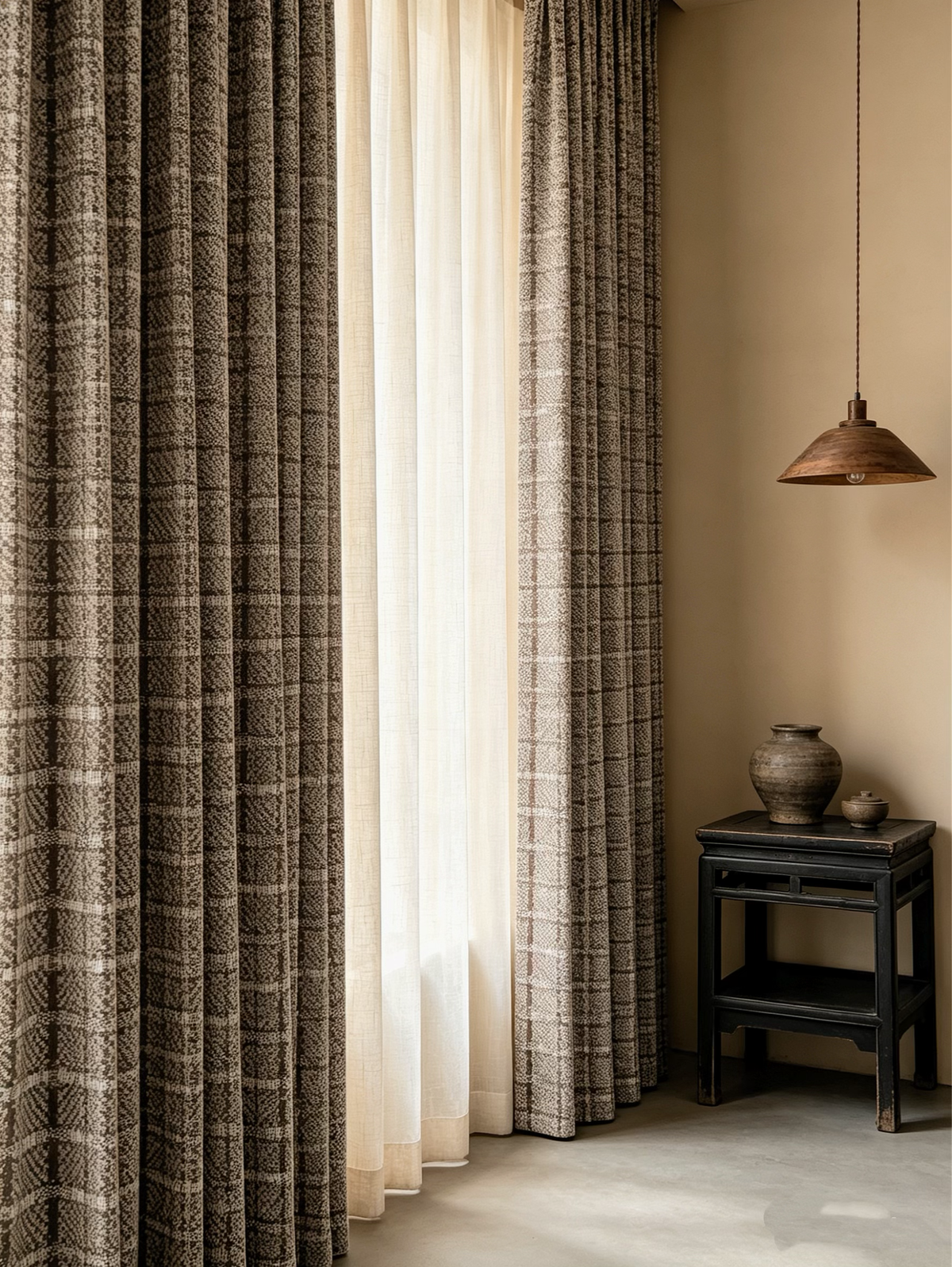 Solace Oak Curtain Panel in a finished interior.