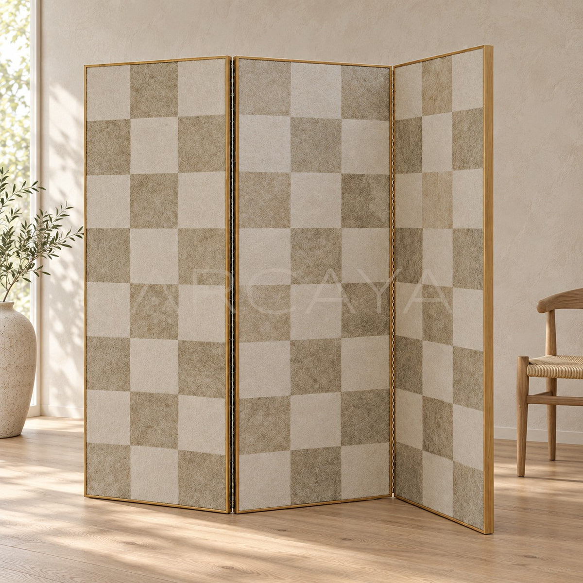 Checkered Wool Felt Folding Screen - main