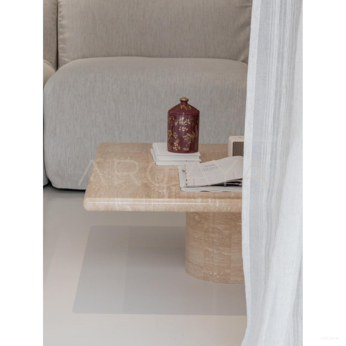 Yuexin Travertine Coffee Table in detail