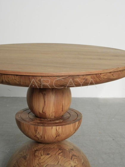 Burmese Teak Patchwork Round Table - detail