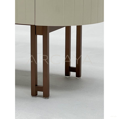 Vertical Stripe Upholstered Marble Oval Chest - scene
