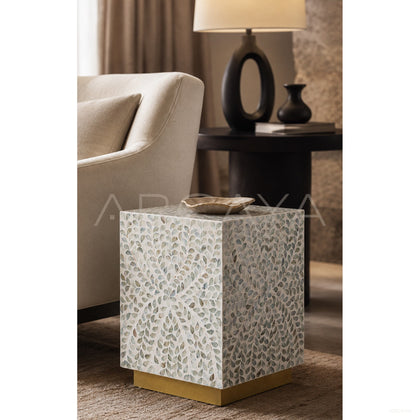 Handmade Shell Inlay Corner Side Table - scene