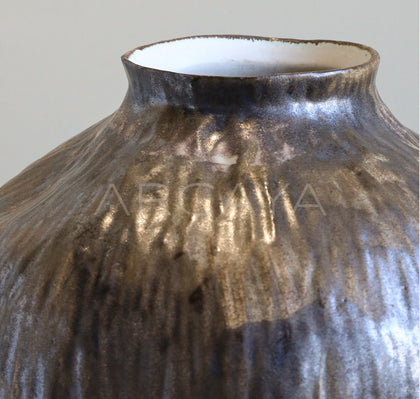 Vintage Dark Brown Hammered Narrow Neck Vase - scene