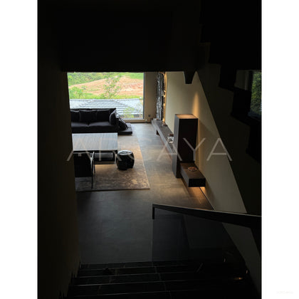 Mushin Black Linen Sofa - scene
