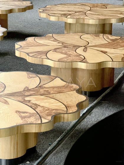 Lotus Leaf Solid Wood Coffee Table - scene