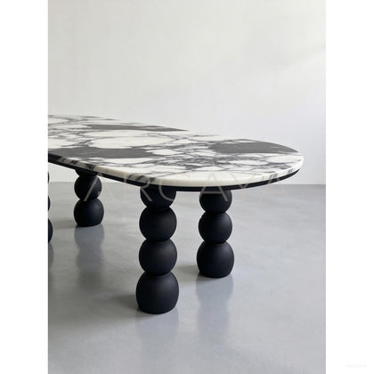 Ash Wood Marble Art Dining Table - scene