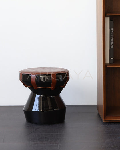 Black Gold Leather Art Drum Stool - scene
