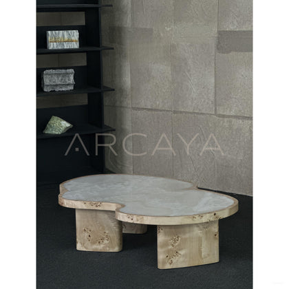 White Jade Marble Wood Base Coffee Table - scene