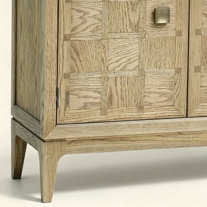 Oak Checkerboard Marquetry Open Tall Cabinet - scene