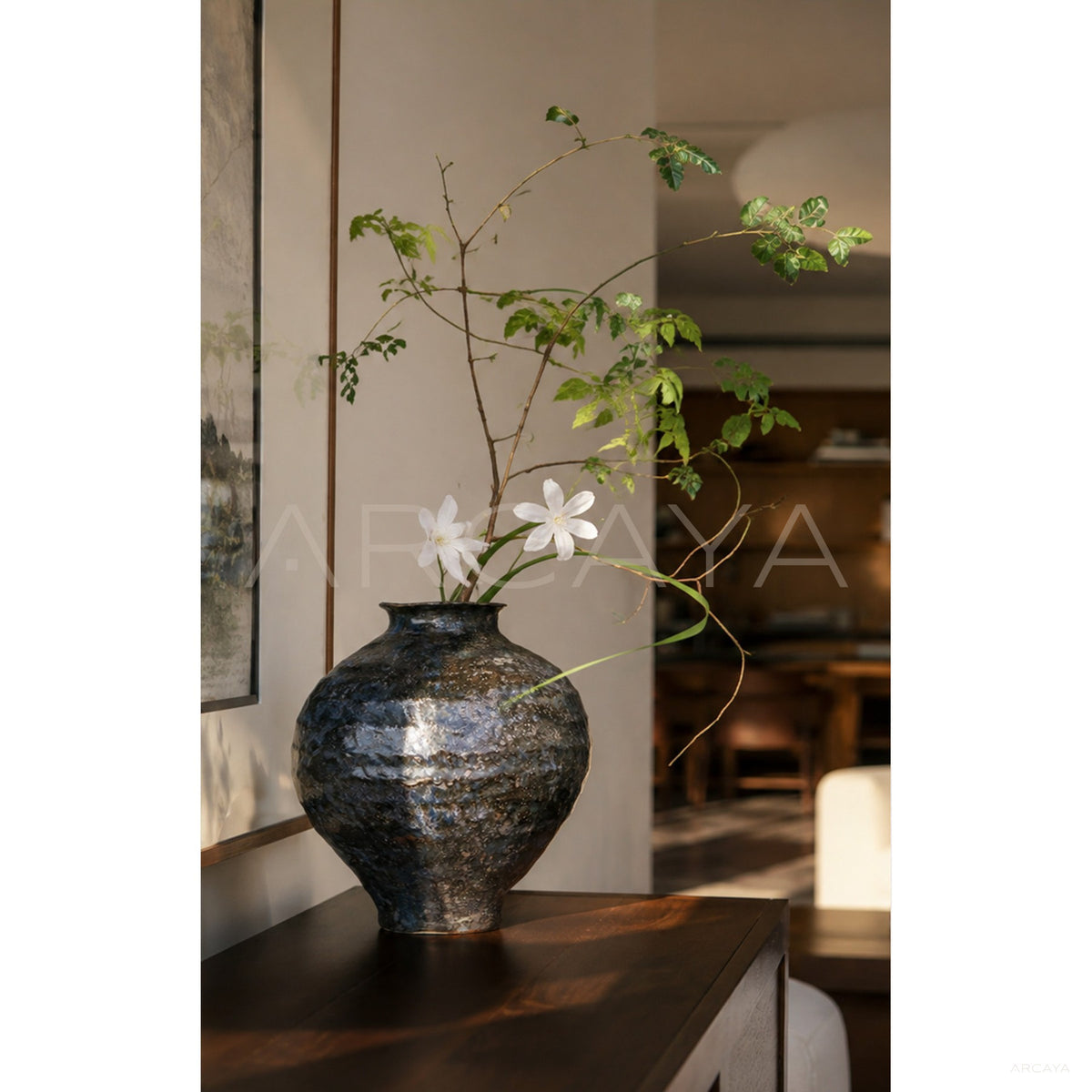 Vintage Kiln Glaze Mottled Ceramic Vase in detail