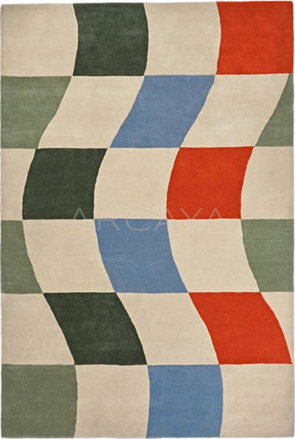 Colorful Wave Checkerboard Rug Dsm P010 C03 - scene