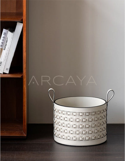 Handwoven Leather Storage Bucket With Handle - scene