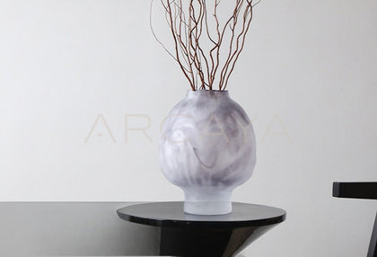 Mist Rock Ribbed Frosted Glass Vase - scene