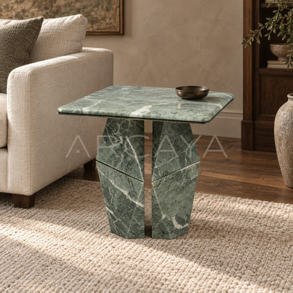 Aston Alpine Green Mid Century Marble Side Table - scene